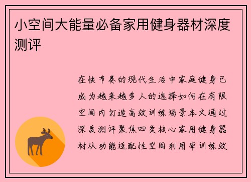 小空间大能量必备家用健身器材深度测评